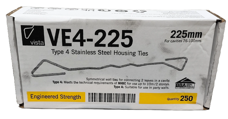 225mm - Type 4 Wall Ties - 250 Box