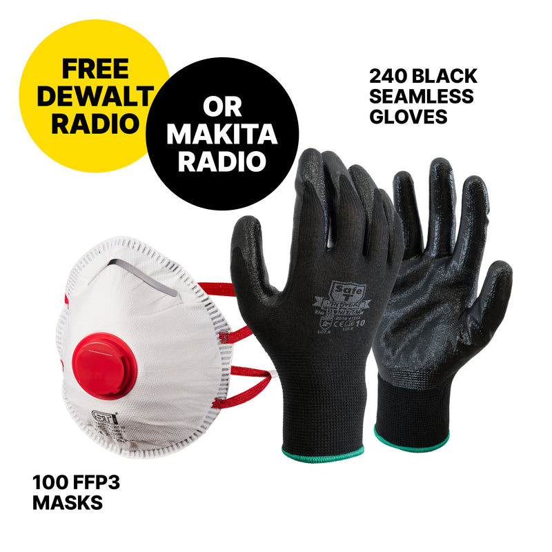 240 Black Seamless Gloves + 100 FFP3 Masks