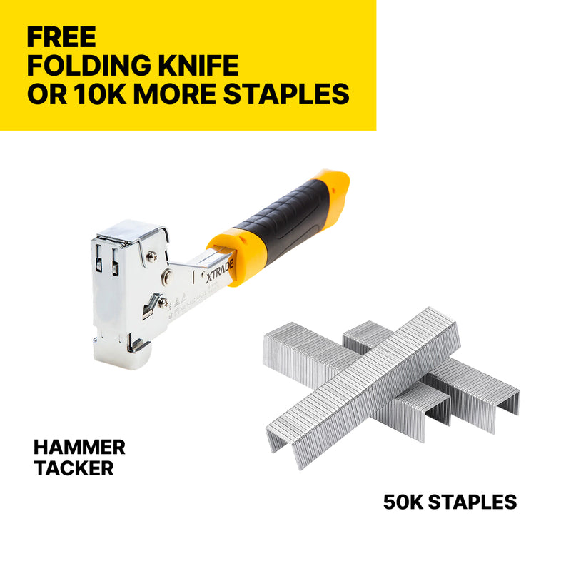 Hammer Tacker + 50k Staples (Folding Knife or 10K Extra Staples)